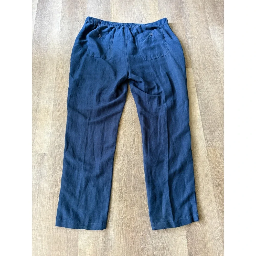 Cubavera Men's Navy Linen Blend Pants XLx32 Resort Wear Elastic Waist Drawstring